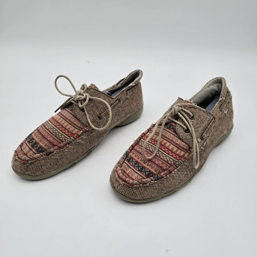Roper Shoes Womens 9 Pink Brown Lacee Driving Loafer Lace Up Moccasin Slip Ons